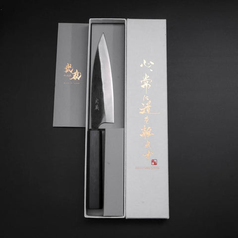 Ajikiri Blue Steel #2 Kurouchi Dark Blue Urushi Handle 145mm (5.7”)-[Musashi]-[Japanese-Kitchen-Knives]