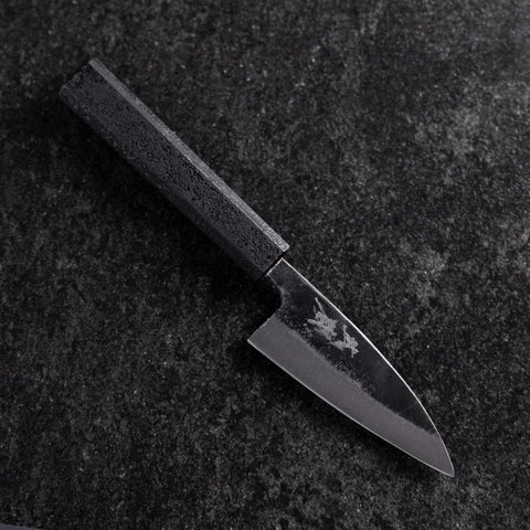 Ajikiri White Steel #2 Kurouchi Black Ishime Urushi Handle 105mm (4.1”)-[Musashi]-[Japanese-Kitchen-Knives]