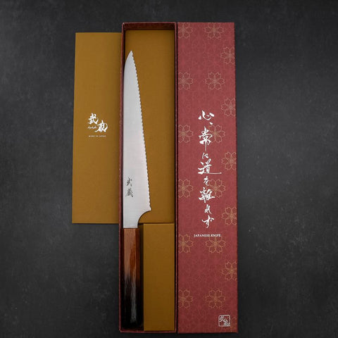 Bread knife Molybdenum Polished Yaki Urushi Handle 230mm-[Musashi]-[Japanese-Kitchen-Knives]