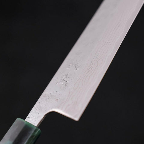 Bunka AUS-10 Nashiji Damascus Mirror Ocean Green Handle 170mm (6.7”)-[Musashi]-[Japanese-Kitchen-Knives]