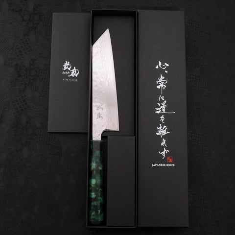 Bunka AUS-10 Nashiji Damascus Mirror Ocean Green Handle 170mm (6.7”)-[Musashi]-[Japanese-Kitchen-Knives]