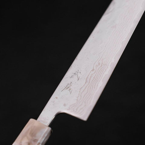 Bunka AUS-10 Nashiji Damascus Mirror Ocean White Blue Handle 170mm (6.7”)-[Musashi]-[Japanese-Kitchen-Knives]