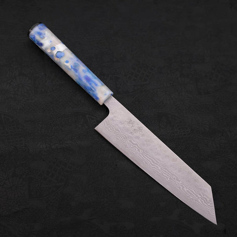 Bunka AUS-10 Nashiji Damascus Ocean Blue-White Mix Handle 170mm (6.7”)-[Musashi]-[Japanese-Kitchen-Knives]