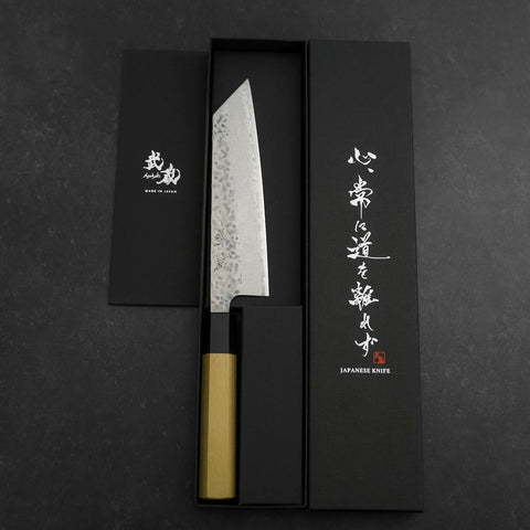Bunka AUS-10 Tsuchime Damascus Buffalo Magnolia Handle 170mm (6.7”)-[Musashi]-[Japanese-Kitchen-Knives]