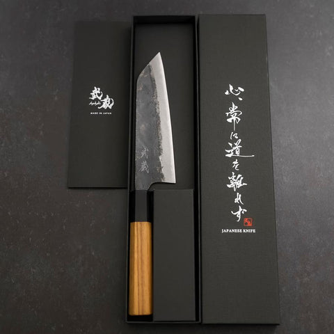Bunka Blue Steel #2 Kurouchi Buffalo Teak Handle 165mm (6.5”)-[Musashi]-[Japanese-Kitchen-Knives]