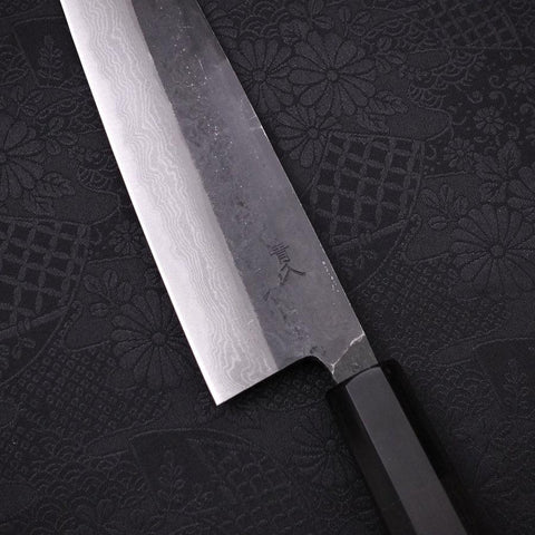 Bunka Blue Steel #2 Kurouchi Damascus Buffalo Ebony Handle 180mm (7”)-[Musashi]-[Japanese-Kitchen-Knives]