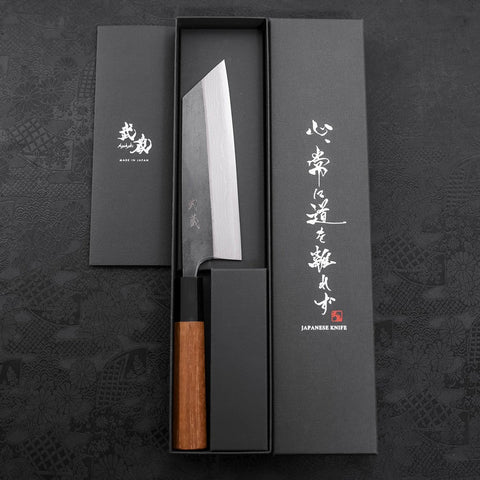 Bunka Blue Steel #2 Kurouchi Damascus Buffalo Teak Handle 165mm (6.5”)-[Musashi]-[Japanese-Kitchen-Knives]