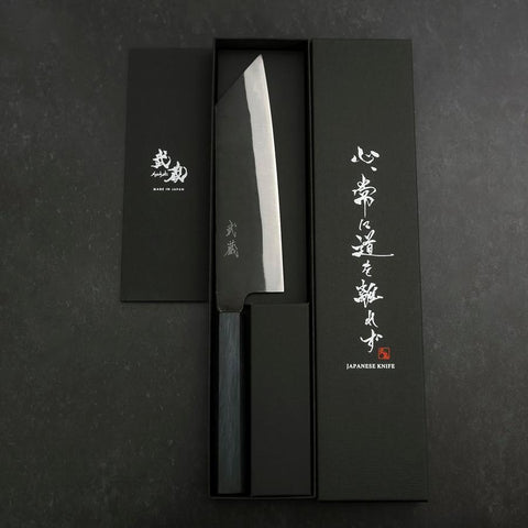 Bunka Blue Steel #2 Kurouchi Dark Blue Urushi Handle 190mm (7.5”)-[Musashi]-[Japanese-Kitchen-Knives]