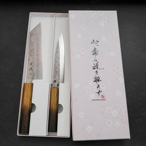 Bunka & Kaisaki Silver Steel #3 Vg-10 Nashiji Yaki Urushi Handle Sakura Set-[Musashi]-[Japanese-Kitchen-Knives]