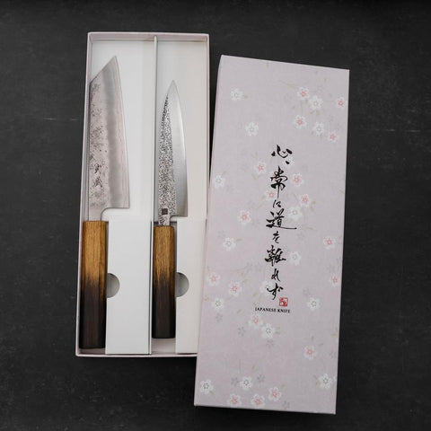 Bunka & Kaisaki Silver Steel #3 Vg-10 Nashiji Yaki Urushi Handle Sakura Set-[Musashi]-[Japanese-Kitchen-Knives]