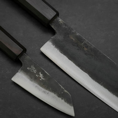 Bunka & Kobunka Blue Steel #2 Kurouchi Ebony Handle Sakura Set-[Musashi]-[Japanese-Kitchen-Knives]