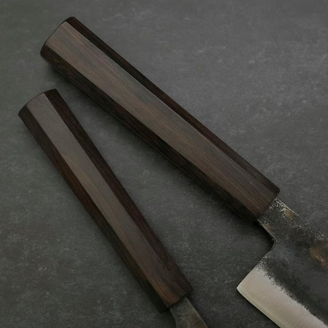 Bunka & Kobunka Blue Steel #2 Kurouchi Ebony Handle Sakura Set-[Musashi]-[Japanese-Kitchen-Knives]