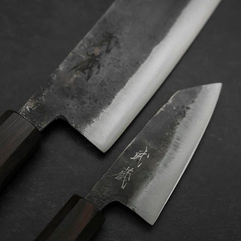 Bunka & Kobunka Blue Steel #2 Kurouchi Ebony Handle Sakura Set-[Musashi]-[Japanese-Kitchen-Knives]