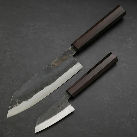 Bunka & Kobunka Blue Steel #2 Kurouchi Ebony Handle Sakura Set-[Musashi]-[Japanese-Kitchen-Knives]