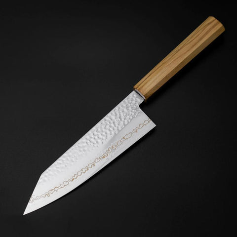 Bunka SLD Nickel Tsuchime Colored Damascus Olive Handle 170mm Limited Edition (6.7”)-[Musashi]-[Japanese-Kitchen-Knives]