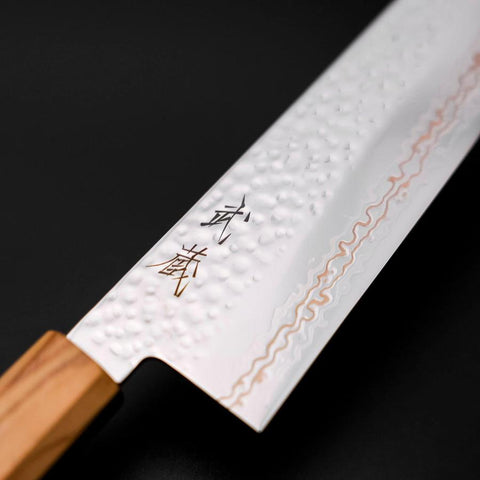 Bunka SLD Nickel Tsuchime Colored Damascus Olive Handle 170mm Limited Edition (6.7”)-[Musashi]-[Japanese-Kitchen-Knives]