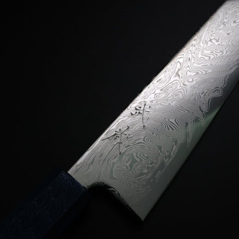 Bunka SLD Wave Nickel Damascus Blue Urushi Handle 170mm (6.7”)-[Musashi]-[Japanese-Kitchen-Knives]