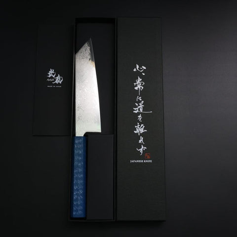 Bunka SLD Wave Nickel Damascus Blue Urushi Handle 170mm (6.7”)-[Musashi]-[Japanese-Kitchen-Knives]