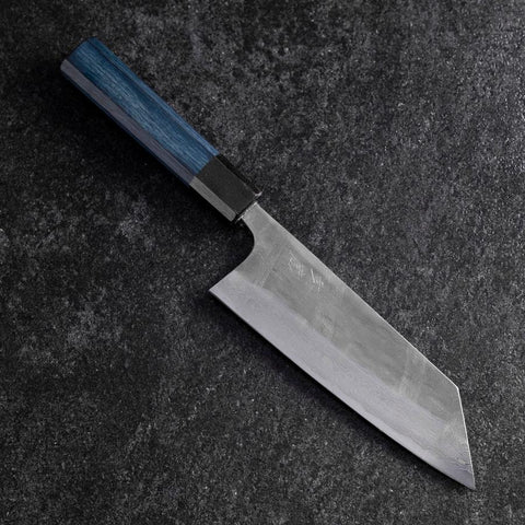 Bunka Silver Steel #3 Nashiji Damascus Blue Urushi Handle 175mm (6.8”)-[Musashi]-[Japanese-Kitchen-Knives]