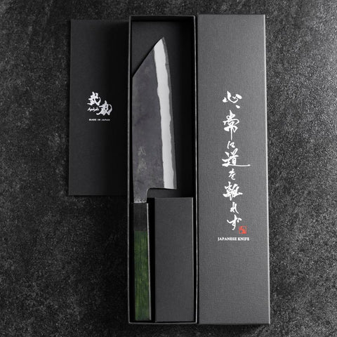 Bunka Stainless Clad Blue Steel #2 Kurouchi Green Urushi Handle 170mm (6.7”)-[Musashi]-[Japanese-Kitchen-Knives]