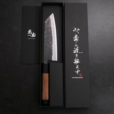 Bunka Stainless Clad Blue Steel #2 Kurouchi Walnut Handle 165mm (6.5”)-[Musashi]-[Japanese-Kitchen-Knives]
