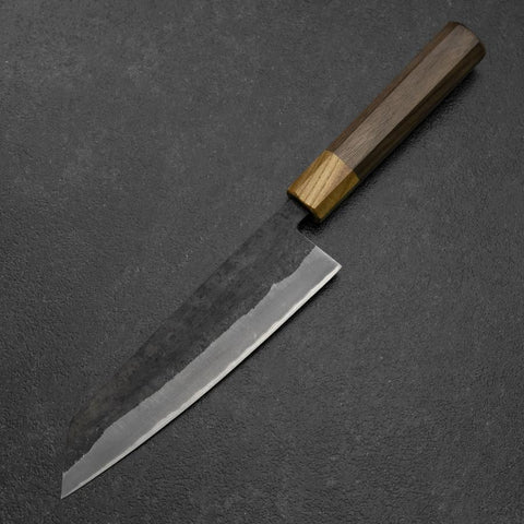 Bunka Stainless Clad Blue Steel #2 Kurouchi Walnut Zelkova Handle 180mm (7”)-[Musashi]-[Japanese-Kitchen-Knives]