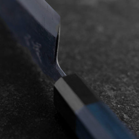Bunka Stainless Clad Blue Super Kurouchi Blue Urushi Handle 170mm (6.7”)-[Musashi]-[Japanese-Kitchen-Knives]