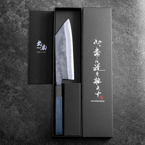 Bunka Stainless Clad Blue Super Kurouchi Blue Urushi Handle 170mm (6.7”)-[Musashi]-[Japanese-Kitchen-Knives]