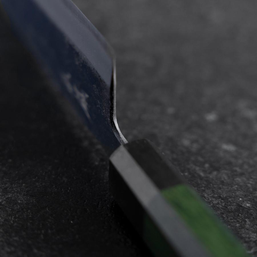 Bunka Stainless Clad Blue Super Kurouchi Green Urushi Handle 170mm (6.7”)-[Musashi]-[Japanese-Kitchen-Knives]