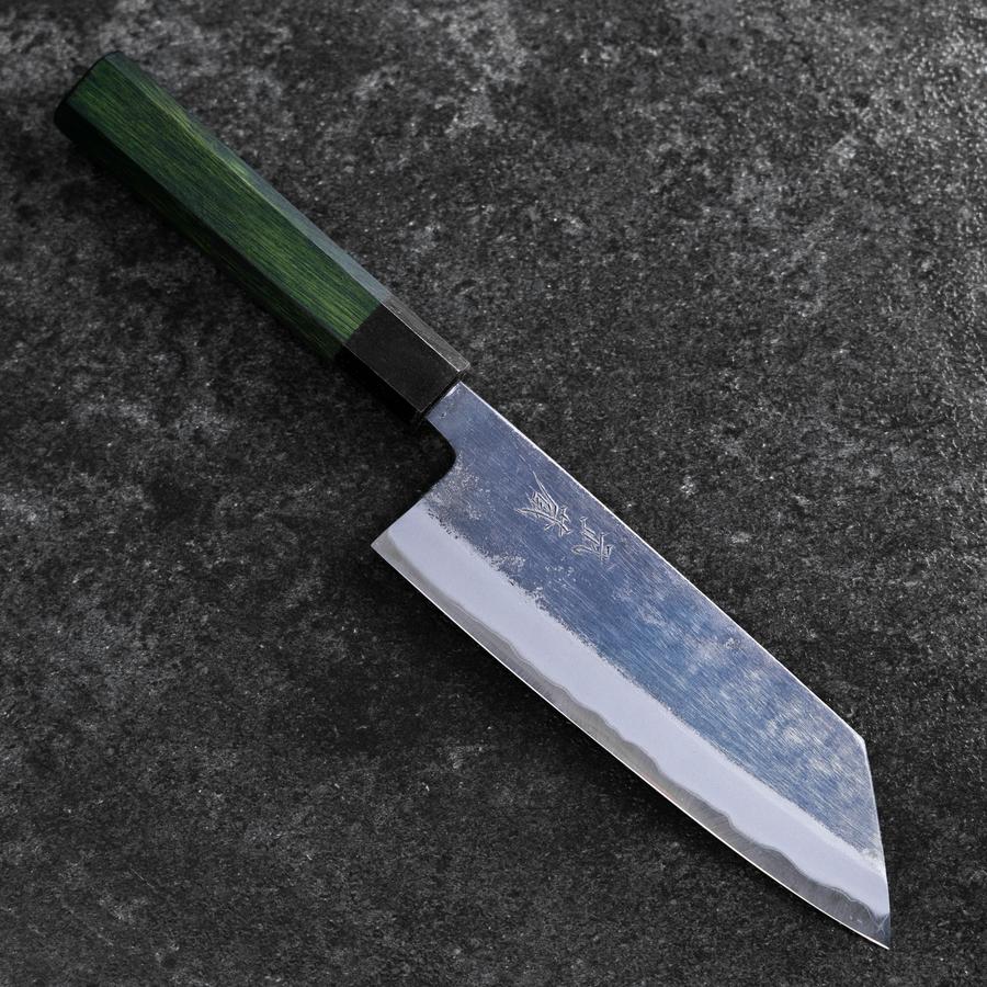 Bunka Stainless Clad Blue Super Kurouchi Green Urushi Handle 170mm (6.7”)-[Musashi]-[Japanese-Kitchen-Knives]