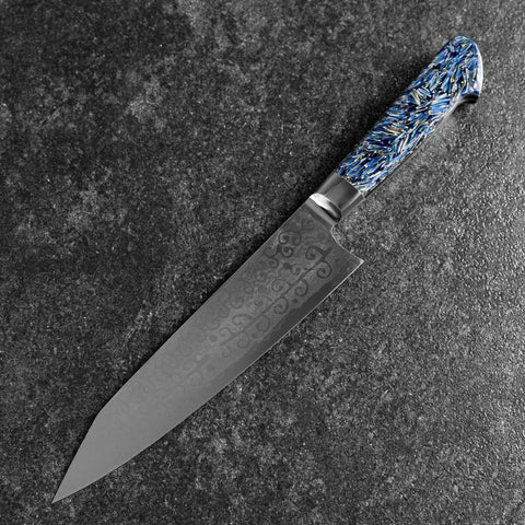 Bunka VG-10 Damascus Blue Flower Petal Western Handle 185mm (7.3”) (7.3”)-[Musashi]-[Japanese-Kitchen-Knives]