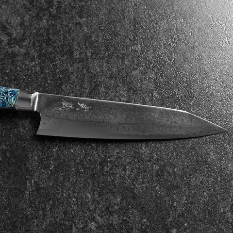Bunka VG-10 Damascus Blue Flower Petal Western Handle 185mm (7.3”) (7.3”)-[Musashi]-[Japanese-Kitchen-Knives]