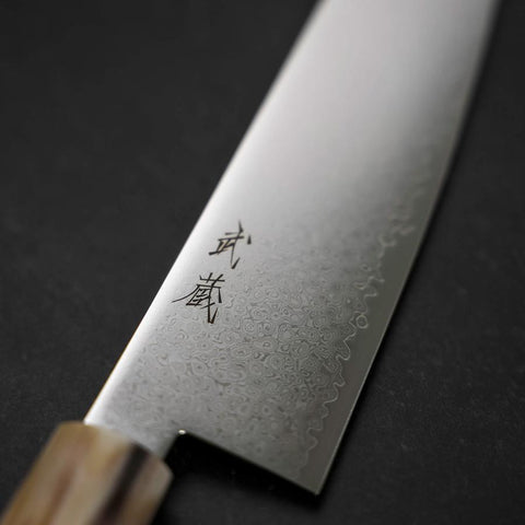 Bunka VG-10 Damascus Buffalo Dark Pink Maple Handle 180mm (7”)-[Musashi]-[Japanese-Kitchen-Knives]
