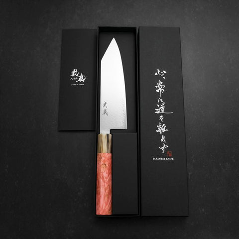 Bunka VG-10 Damascus Buffalo Dark Pink Maple Handle 180mm (7”)-[Musashi]-[Japanese-Kitchen-Knives]