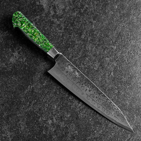 Bunka VG-10 Damascus Green Flower Petal Western Handle 185mm (7.3”) (7.3”)-[Musashi]-[Japanese-Kitchen-Knives]