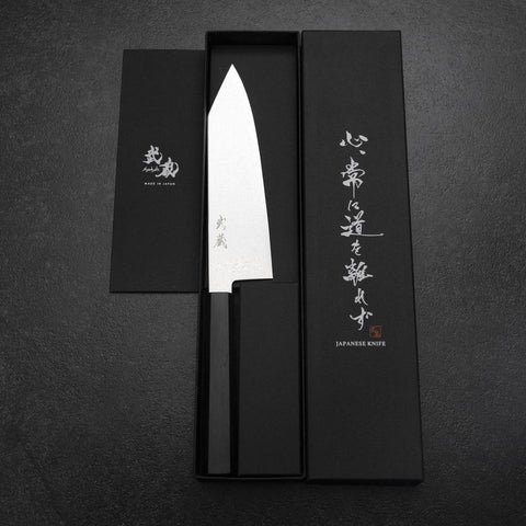 Bunka VG-10 Mirror Damascus Ebony Handle 180mm (7”)-[Musashi]-[Japanese-Kitchen-Knives]