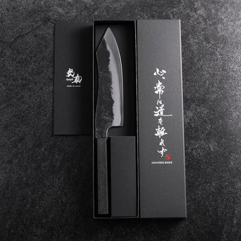 Bunka White Steel #2 Stainless Clad Kurouchi Black Ishime Urushi Handle 180mm (7”)-[Musashi]-[Japanese-Kitchen-Knives]