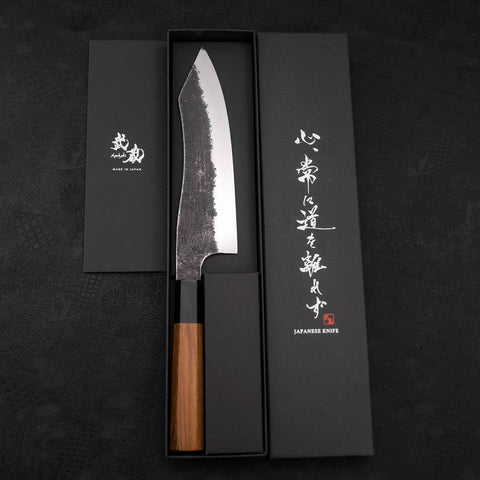 Bunka White Steel #2 Stainless Clad Kurouchi Buffalo Teak Handle 180mm (7”)-[Musashi]-[Japanese-Kitchen-Knives]