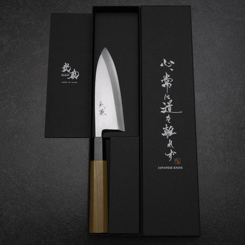 Deba Blue Steel #1 Kasumi Buffalo Teak Handle 135mm (5.3”)-[Musashi]-[Japanese-Kitchen-Knives]