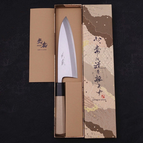 Deba Blue Steel #2 Kasumi Buffalo Magnolia Handle 165mm (6.5”)-[Musashi]-[Japanese-Kitchen-Knives]