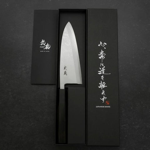 Deba Blue Steel #2 Suminagashi Buffalo Ebony Handle 165mm (6.5”)-[Musashi]-[Japanese-Kitchen-Knives]
