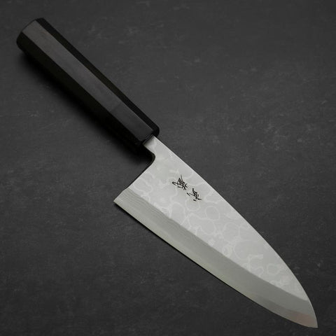 Deba Blue Steel #2 Suminagashi Buffalo Ebony Handle 165mm (6.5”)-[Musashi]-[Japanese-Kitchen-Knives]