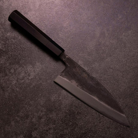 Deba Double Bevel White Steel #2 Kurouchi Buffalo Ebony Handle 165mm (6.5”)-[Musashi]-[Japanese-Kitchen-Knives]