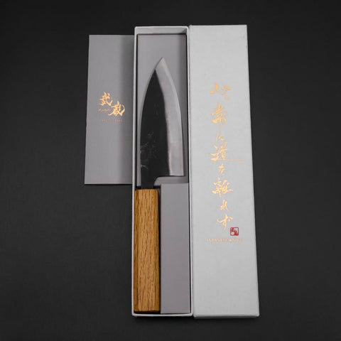 Deba Double Bevel White Steel #2 Kurouchi Oak Handle 130mm (5.1”)-[Musashi]-[Japanese-Kitchen-Knives]
