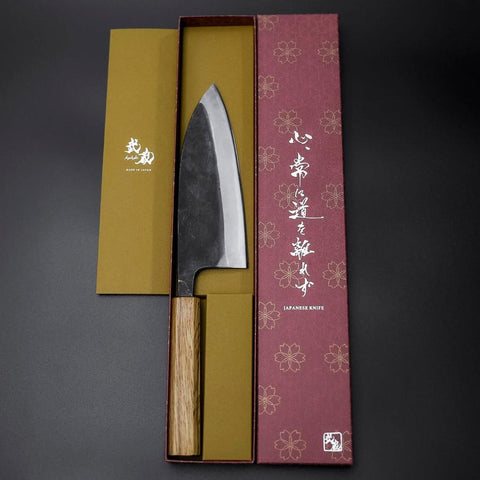 Deba Double Bevel White Steel #2 Kurouchi Oak Handle 180mm (7”)-[Musashi]-[Japanese-Kitchen-Knives]