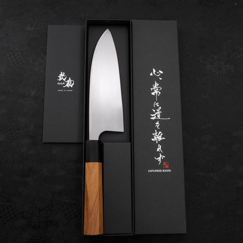 Deba Left Hand AUS-10 Polished Buffalo Teak Handle 180mm (7”)-[Musashi]-[Japanese-Kitchen-Knives]
