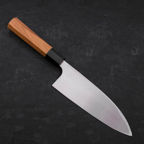 Deba Left Hand AUS-10 Polished Buffalo Teak Handle 180mm (7”)-[Musashi]-[Japanese-Kitchen-Knives]