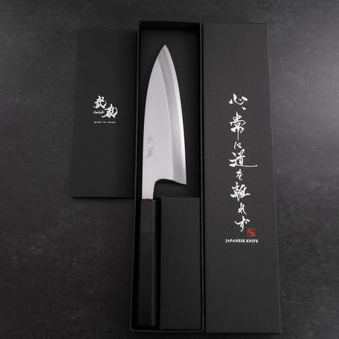 Deba White Steel #2 Kasumi Buffalo Ebony Handle 165mm (6.5”)-[Musashi]-[Japanese-Kitchen-Knives]