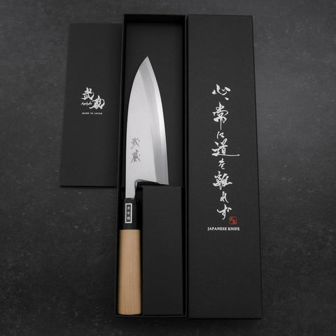Deba White Steel #2 Kasumi Buffalo Magnolia Handle 150mm (5.9”)-[Musashi]-[Japanese-Kitchen-Knives]
