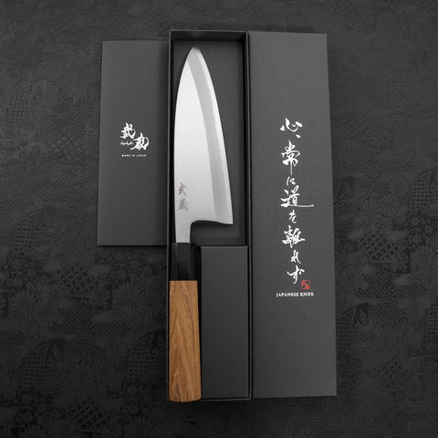 Deba White Steel #2 Kasumi Buffalo Teak Handle 180mm (7”)-[Musashi]-[Japanese-Kitchen-Knives]